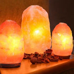 Lámpara de Sal del Himalaya con Base de Madera 100% Natural
